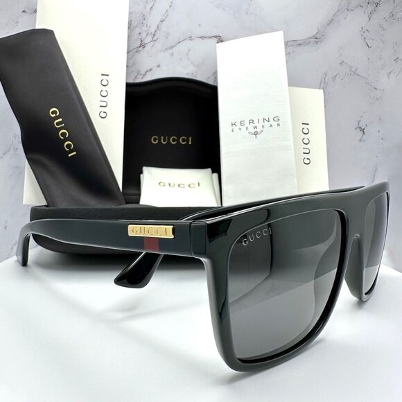 New GUCCI Sunglasses Black Square Aviator Gold Plate  display picture 1